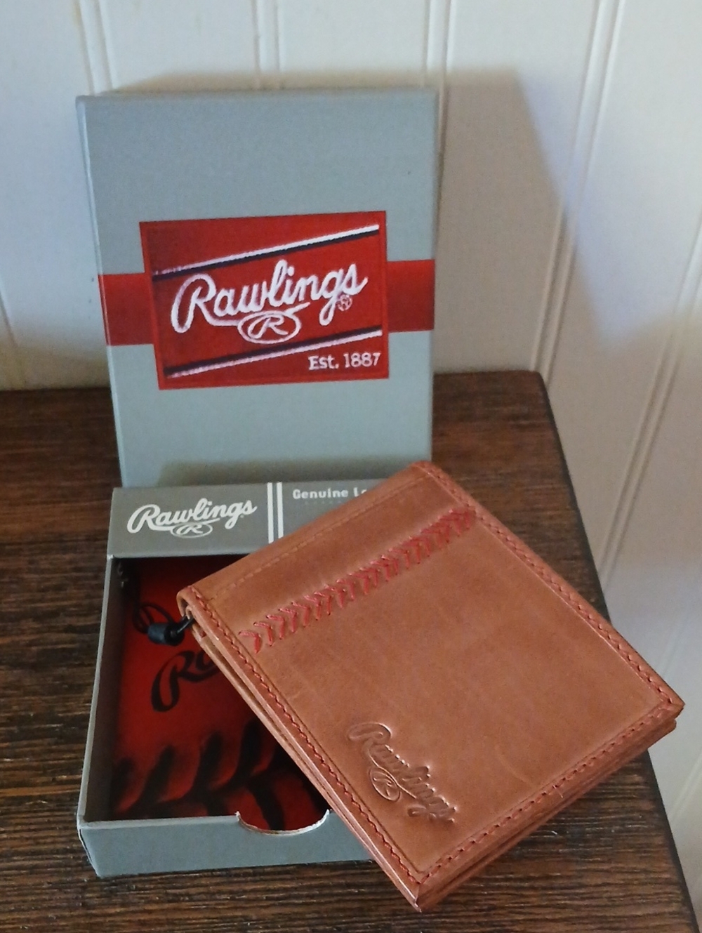Rawlings Baseball Stitched Bifold Wallet Genuine Leather Wallet